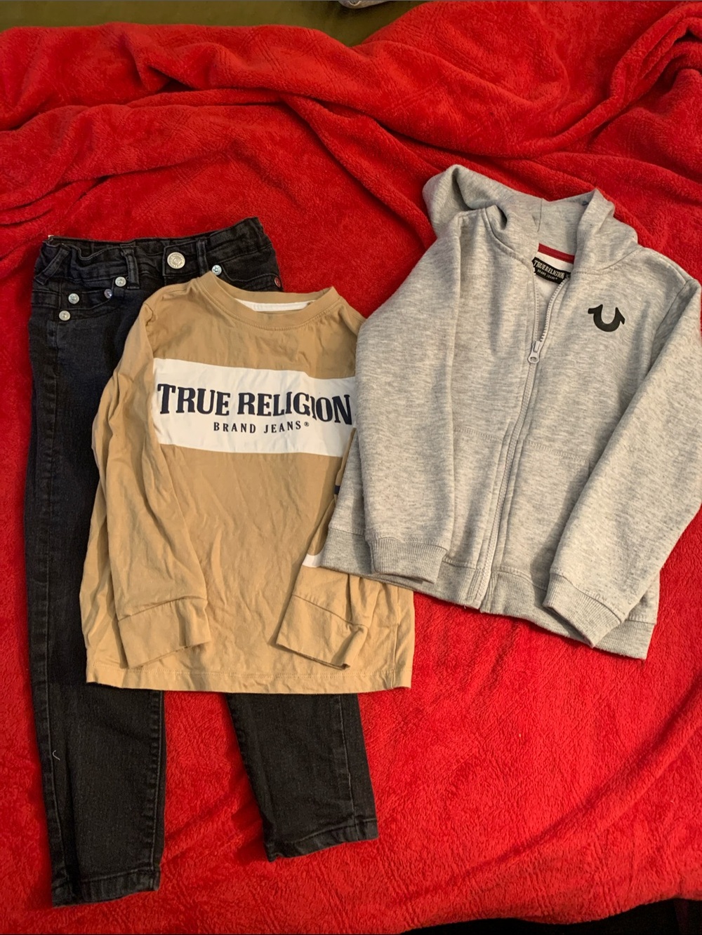 True Religion Tan and White Logo Long Sleeve Tee for Kids